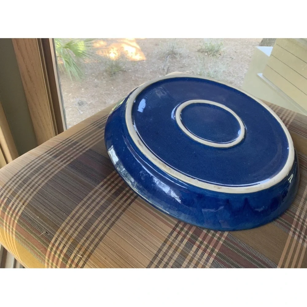 Prado Stoneware Collection Blue Glazed Pottery Chip and Dip Bowl Handmade